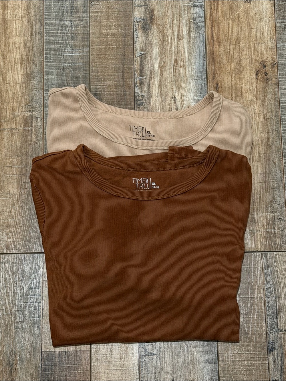 Time and Tru Kids Short Sleeve Ribbed Tees - Chocolate & Beige